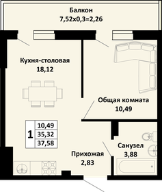 Квартира 37,6 м², 1-комнатная - изображение 1