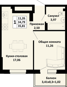 Квартира 35,8 м², 1-комнатная - изображение 1