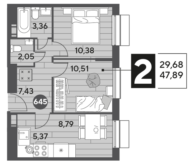 47,9 м², 2-комнатная квартира 7 480 418 ₽ - изображение 1