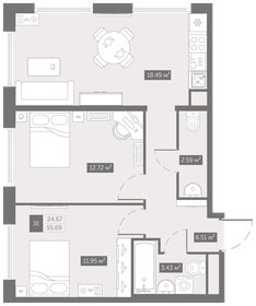 54,3 м², 2-комнатная квартира 7 442 642 ₽ - изображение 19