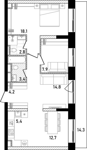 73,5 м², 2-комнатная квартира 58 378 920 ₽ - изображение 1