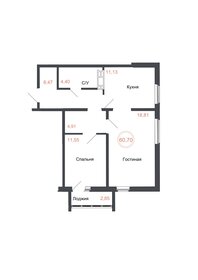 Квартира 60,7 м², 2-комнатная - изображение 1