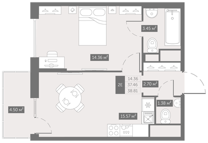 Квартира 38,8 м², 1-комнатная - изображение 1