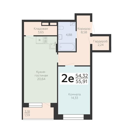 55,9 м², 2-комнатная квартира 6 373 740 ₽ - изображение 1