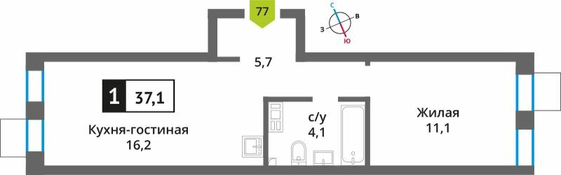 37,7 м², 1-комнатная квартира 7 163 000 ₽ - изображение 19