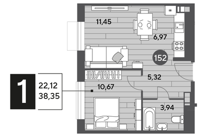 39,4 м², 1-комнатная квартира 6 091 500 ₽ - изображение 41