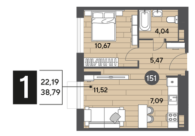 38,8 м², 1-комнатная квартира 6 384 834 ₽ - изображение 18