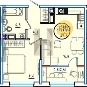 Квартира 39,7 м², 1-комнатная - изображение 1