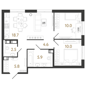 Квартира 57,5 м², 2-комнатная - изображение 1