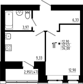 Квартира 34 м², 1-комнатная - изображение 1