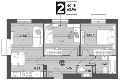 64 м², 2-комнатная квартира 8 979 984 ₽ - изображение 19