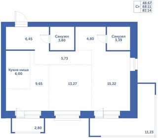 Квартира 68,1 м², 2-комнатная - изображение 1