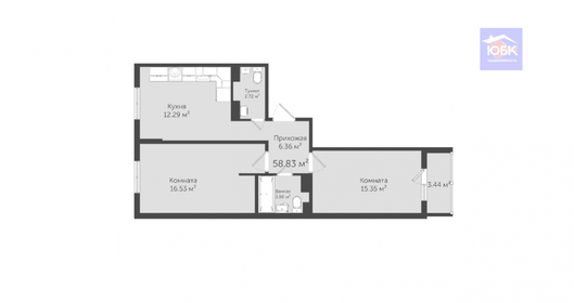 Квартира 58,8 м², 1-комнатная - изображение 2