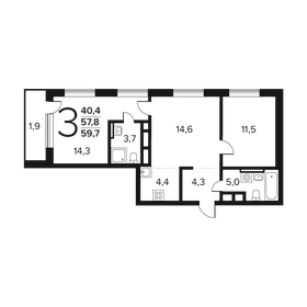 Квартира 59,7 м², 3-комнатная - изображение 1