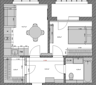 Квартира 44 м², 2-комнатная - изображение 1