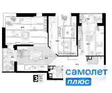 Квартира 76,7 м², 3-комнатная - изображение 1