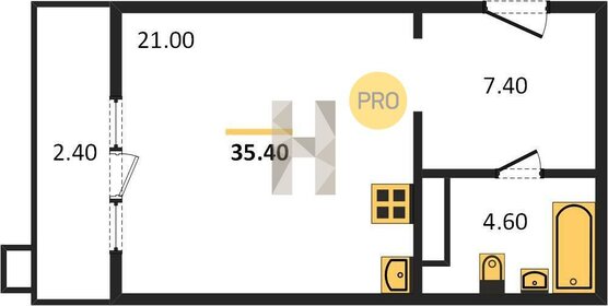 Квартира 35,4 м², студия - изображение 1