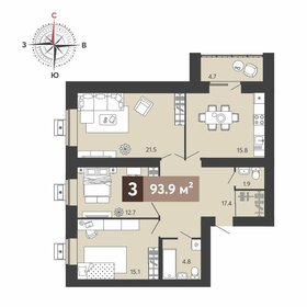 Квартира 93,9 м², 3-комнатная - изображение 1