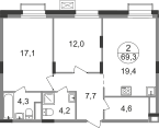 Квартира 69,3 м², 2-комнатная - изображение 1