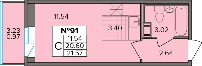 Квартира 21,6 м², студия - изображение 1