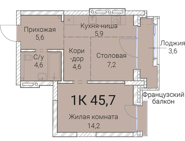 45,7 м², 1-комнатная квартира 8 736 100 ₽ - изображение 28