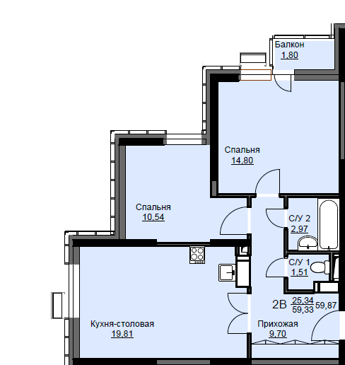 60 м², 2-комнатная квартира 9 300 000 ₽ - изображение 17