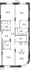 Квартира 101 м², 3-комнатная - изображение 1
