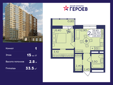 33,4 м², 1-комнатная квартира 6 546 400 ₽ - изображение 26