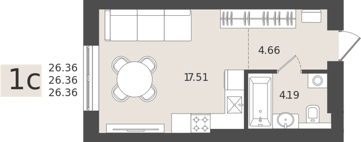 Квартира 26,4 м², студия - изображение 1