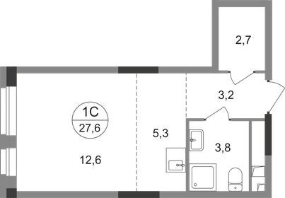 Квартира 27,6 м², студия - изображение 1