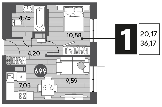 36,2 м², 1-комнатная квартира 6 152 517 ₽ - изображение 1