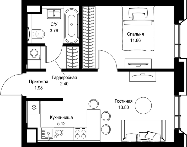 46 м², 1-комнатная квартира 32 388 876 ₽ - изображение 29