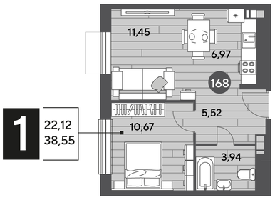 38,8 м², 1-комнатная квартира 5 620 671 ₽ - изображение 26