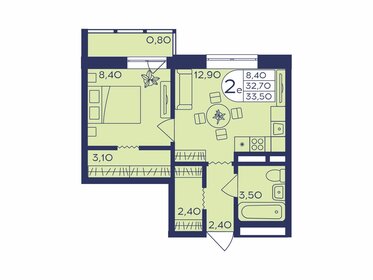 Квартира 33,5 м², 1-комнатная - изображение 1