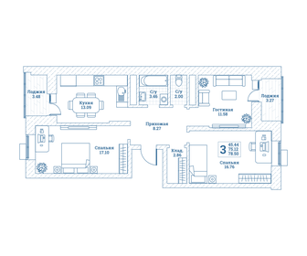 Квартира 78,5 м², 3-комнатная - изображение 1