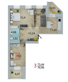 Квартира 73,4 м², 3-комнатная - изображение 1