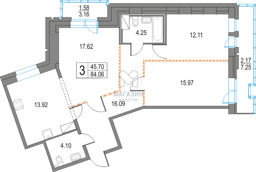 84 м², 3-комнатная квартира 17 686 000 ₽ - изображение 1