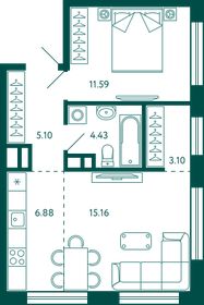 Квартира 46,3 м², 1-комнатная - изображение 1