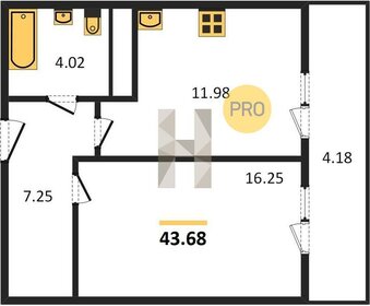 Квартира 43,7 м², 1-комнатная - изображение 1