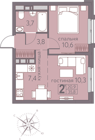 Квартира 35,8 м², 2-комнатная - изображение 1