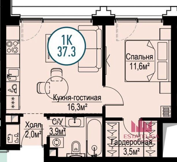 37 м², 1-комнатная квартира 15 000 000 ₽ - изображение 39