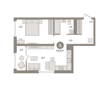 51,6 м², 1-комнатная квартира 10 830 000 ₽ - изображение 1