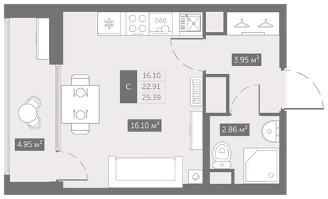 27,4 м², квартира-студия 3 456 250 ₽ - изображение 6