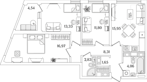 Квартира 77,2 м², 3-комнатная - изображение 1