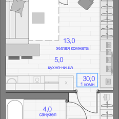 Квартира 30 м², студия - изображение 1