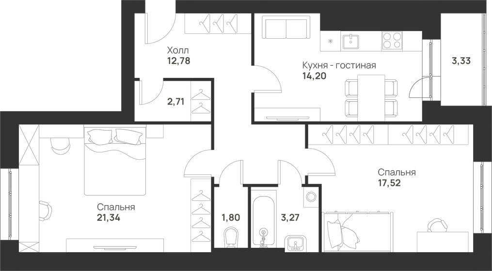 77,5 м², 2-комнатная квартира 9 332 725 ₽ - изображение 14