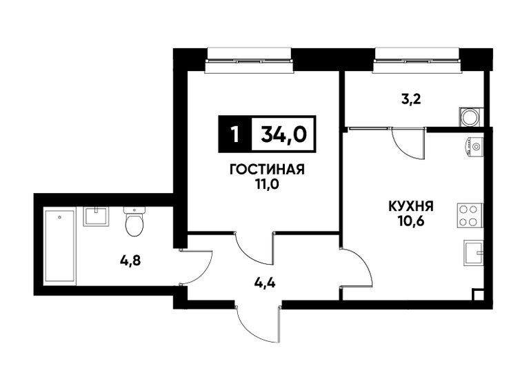 34 м², 1-комнатная квартира 3 621 000 ₽ - изображение 14