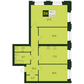 Квартира 102,4 м², 3-комнатная - изображение 1