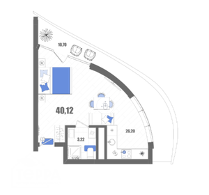 Квартира 40,1 м², 1-комнатная - изображение 1