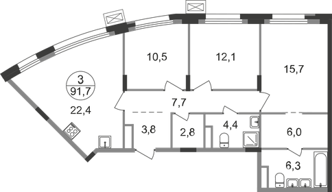 Квартира 91,7 м², 3-комнатная - изображение 1